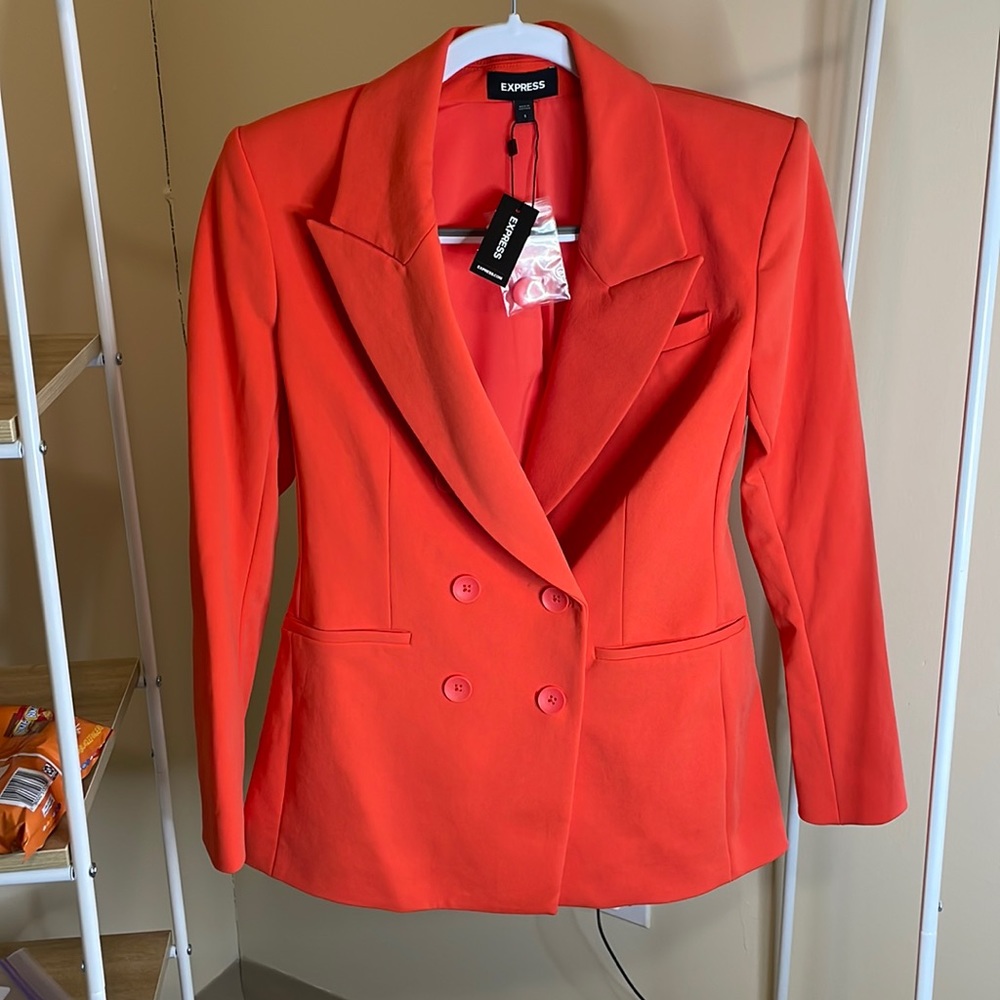 NWT Express Peak Lapel Orange Double Breasted Blazer
